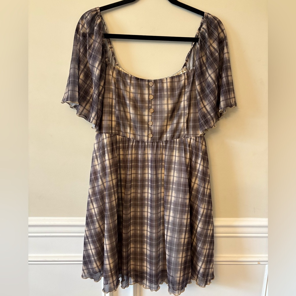 ARULA Plaid Mini Dress with Button Detail